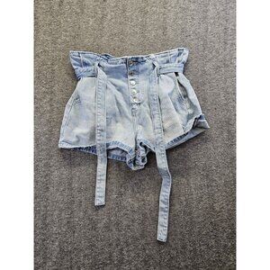 American Eagle Mom Paper Bag Jean Shorts Women Size 10 Button Fly Blue Denim